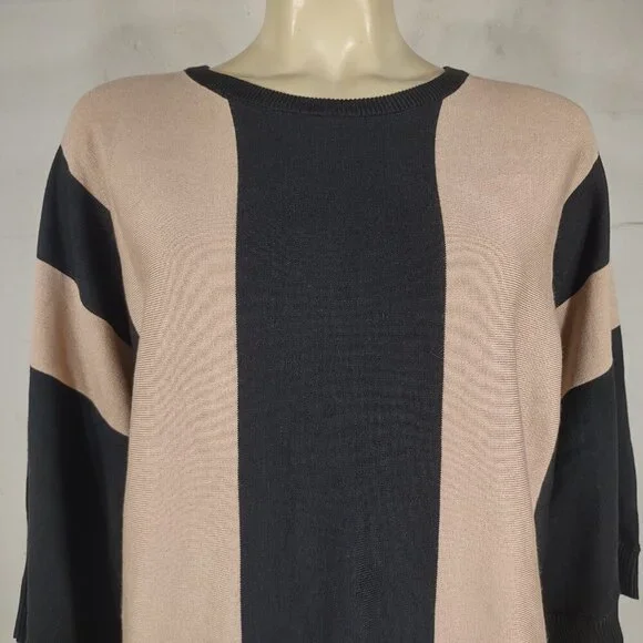 Magaschoni black tan beige blend crew neck pullover sweater ladies XL X-Large - Picture 2 of 7
